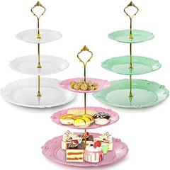 3 Pack 3 Tier Plastic Cupcake Stand, Dessert Plates Cake Fruit Candy Display