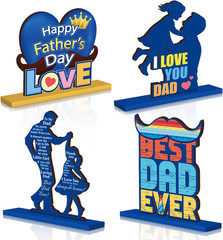 Fathers Day Table Decorations, 4 Pcs Happy Father Day Wooden Table Centerpiece f