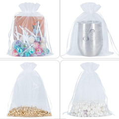 100pcs Sheer Organza Bags White, 6 x 9 inches Christmas Wedding Shower Party Fav