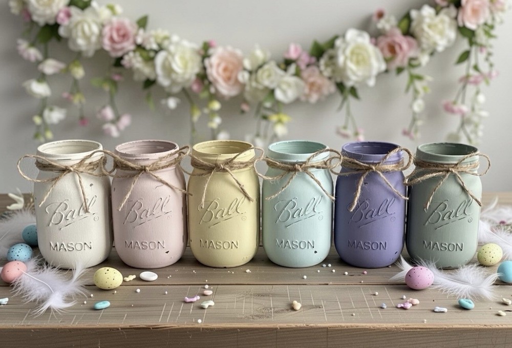 Set of 6 chalk painted distressed mason jar vases…mix & match colors!
