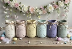 Set of 6 chalk painted distressed mason jar vases…mix & match colors!