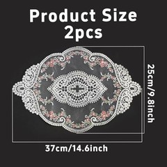 2Pcs Oval Embroidered Retro Lace Placemats for Home 14.6 X 9.8 Inch White