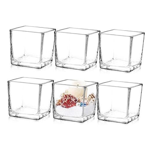 Set of 6 Square Glass Vases 3″ x3″ x 3″, Clear Flower Vases for 3inch