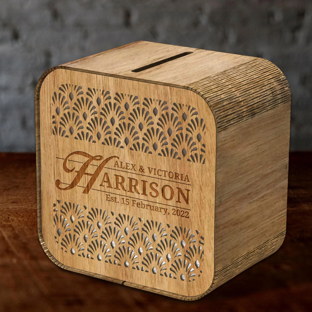 Personalised Wooden Wedding Card Wishing Box – Square