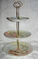Custom Three Tier Tea Party Cake Stand Made With Antique Hand Painted Plates
