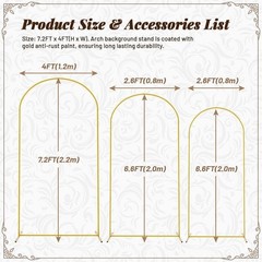 for Wedding Garden Decoration Backdrop Stand 7.2FT, 6.6FT, 6FT Golden Metal Arch