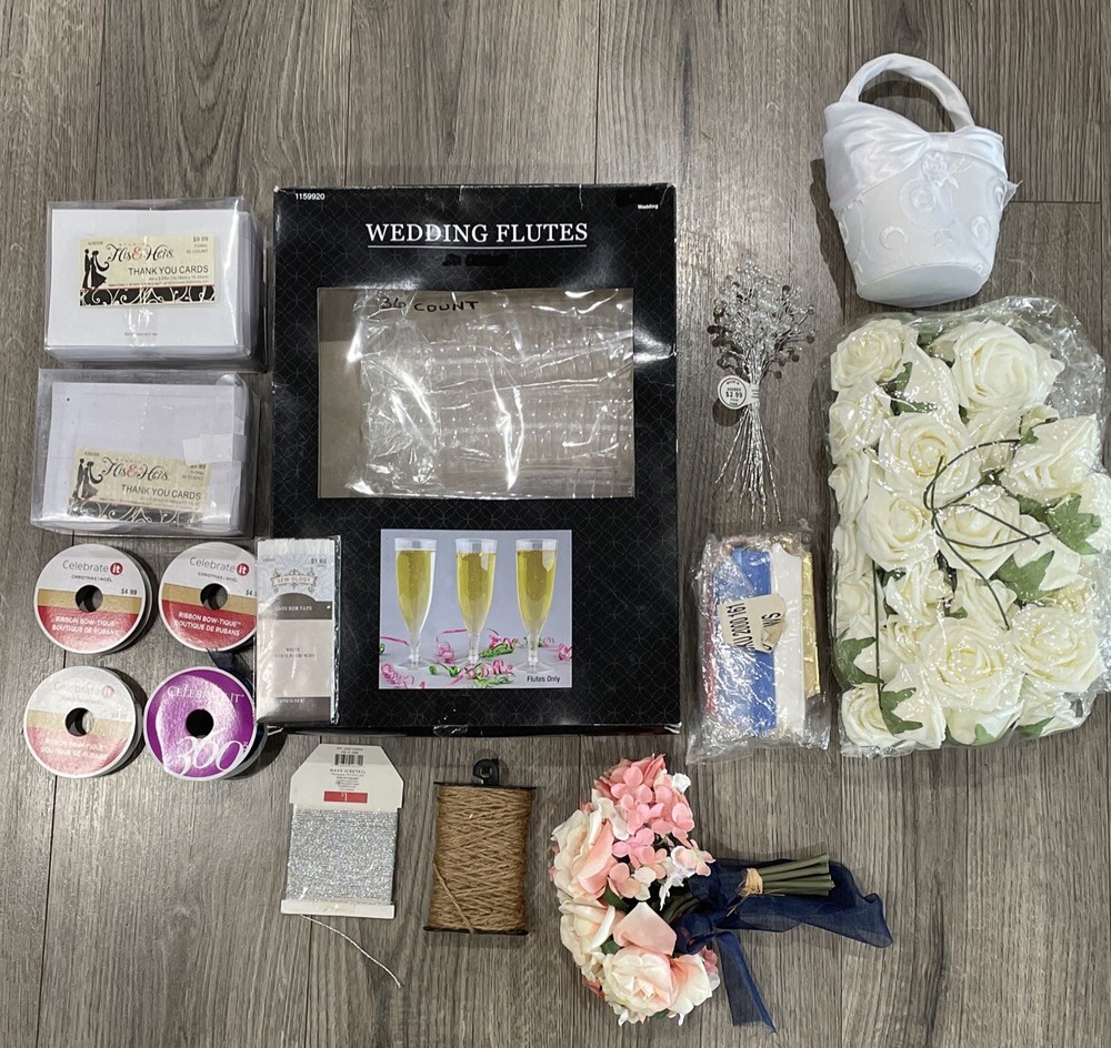 Wedding Special Occasion Decor Lot Thank You Cards Flutes Flowers Lace Ribbons