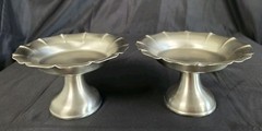 Martha Stewart Satin Pewter Pillar Candle Stands Set of 2 Fluted Pedestal Metal