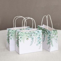 12 WHITE GREEN Eucalyptus Paper Gift Bags with Handles Party Favors Supplies