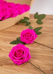 Artificial Flower Foam Rose 25pcs Real Looking Fake Rose with Stems Hot Pink