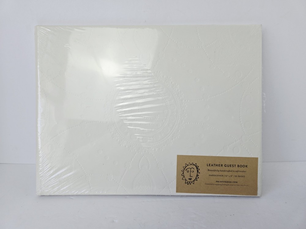 Leather Guest Book white soft leather NEW Print Fresh