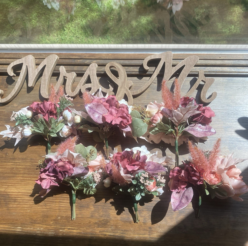 6 Wedding Table Bouquets Budget Friendly Beautiful Faux Flowers Cream/White Pink