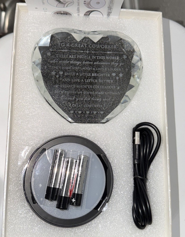 Product Title Premium Crystal Heart Coworker Gift with LED Light Base – Included