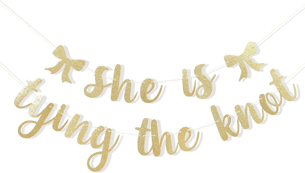 She is Tying The Knot Banner – Bridal Shower Gold