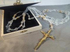 Vintage WEDDING LASSO~GLASS & ACRYLIC BEADS GOLD CROSS LAZO DE BODA~Religious