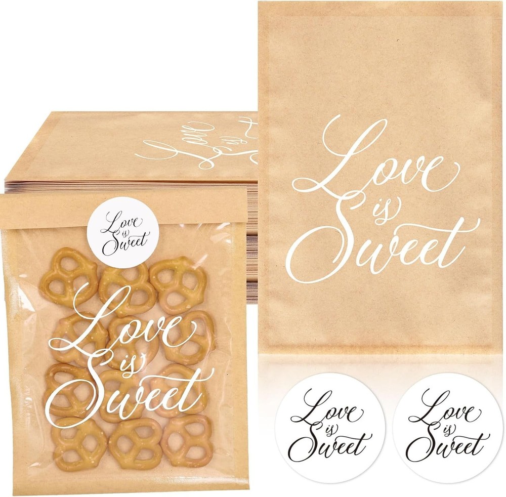 100 Love Is Sweet Treat Bags for Wedding Bridal Shower Engagement Party STICKERS