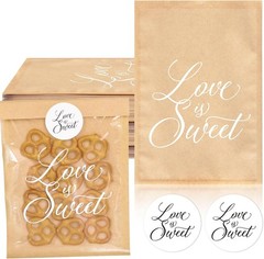 100 Love Is Sweet Treat Bags for Wedding Bridal Shower Engagement Party STICKERS