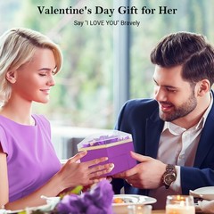 Preserved Rose Gifts for Women, Eternal Flower Rose Box with Heart Necklace, Rom