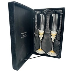 Things Remembered Bride & Groom Wedding Champagne Flute Glasses Set Bows Peals
