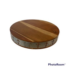 Cake Stand Riser 4.5” High 11” Round Wood Galvanized Metal Band Trim India Made