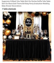 Suppromo 14ft Black Tulle Table Skirt Ruffle Party Wedding Event Decor