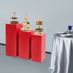 3-Piece Red Iron Cuboid Display Pedestal Stands Freestanding