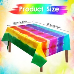 Boao 2 Pieces Tie Dye Tablecloth Plastic Hippie 86.6 x 51.2 Inch, Multi Color