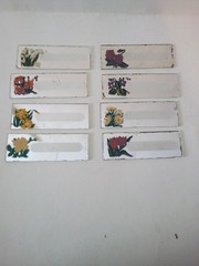 8 VTG ANTIQUE VICTORIAN MIRRORED GLASS PLACE SETTING NAME CARDS PLATES W/BOX aq