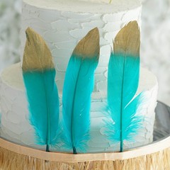 60 TURQUOISE with Metallic Gold Tip Natural Goose Feathers Wedding Decorations