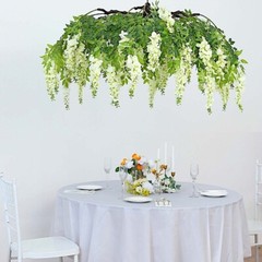 55″ Cream Green Hanging Artificial FLOWER Chandelier Silk Wisteria Vine Party
