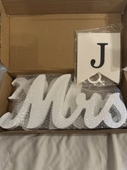 Large White Wooden Mr & Mrs Sign with Just Married Banner White Sweetheart Table