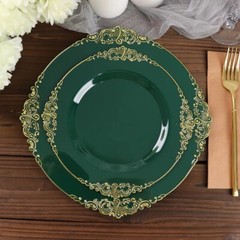 10 Round 10″ Plastic Salad Dinner Plates Embossed Baroque Rim Party Decorations