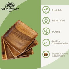 Wrightmart Set Of 4 Acacia Wood Plates 10 Square Dinner Plates Solid
