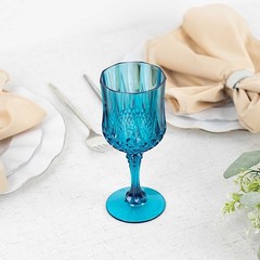 OCEAN BLUE 6 Plastic 8 oz Crystal Cut Goblets WINE GLASSES Party Events