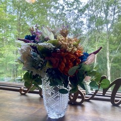 Beautiful Bridal Wedding Bouquet Budget Handmade Faux Floral Blue Orange Purple