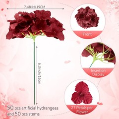 Tigeen 50 Pcs Hydrangea Artificial Flowers Bulk 7.48 Inch Artificial Hydrange…