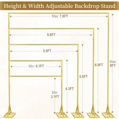 8FT Square Backdrop Stand Heavy Duty, Gold Metal with Triangle Base. Metal