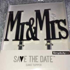 Mr. & Mrs. Wedding Cake Topper Silver Mirrored Modern Simple New