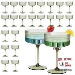 24Pcs Plastic Ribbed Martini Glasses – 10oz – Disposable – Champagne Green