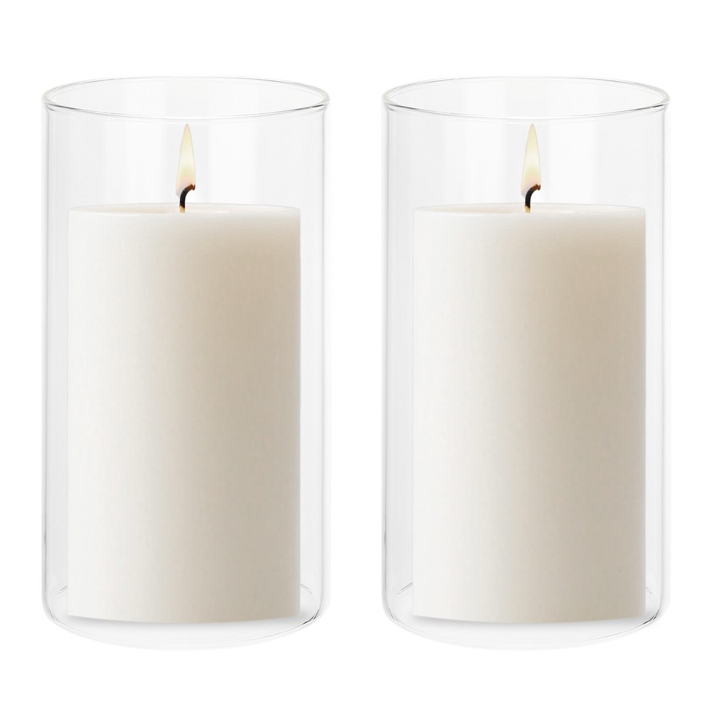 2 pieces clear glass candle holder for tube (H:15cm D:8.6cm)