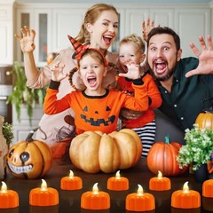 Fall Decorations for Home Pumpkin Tea Lights,12 Pack LED Orange Pumpkin Lights