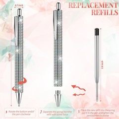 Bling Pens for Rhinestones, 4Pcs Sparkly Silver Ballpoint Pen with 8Pcs Black…