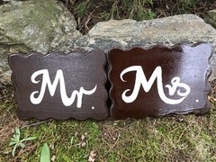 Mr Mrs Wooden Wedding Signs (Set Of Two Signs), Brown White Color