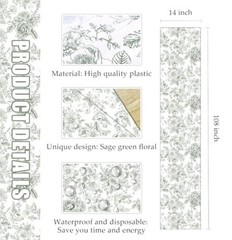 Sage 14 x 108 Plastic Flower Table Runner for 6 PCS Green Floral Table Runner