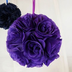 2 PURPLE 7″ Silk Roses Flowers Kissing Balls Wedding Events Centerpieces