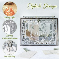 Silver Wedding Card Box with Lock, Wooden Gift Card Box for Wedding Reception…
