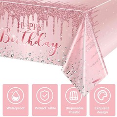 Pajean 3 Pcs Tablecloths Glitter Diamond Table 54″ x 108″, Pink and Rose Gold