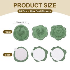 3 Styles Wax Seal Stickers, 60 Pack Embossed Adhesive Sticker, Olive Green
