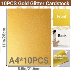 BVMGTT 10 Sheets Gold Glitter Cardstock 250GSM/92lb No 8.5 X 11 Inches,