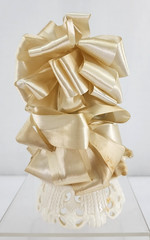 1950’s Wedding Cake Topper Bride & Groom Ribbon Leaves on Plastic Stand